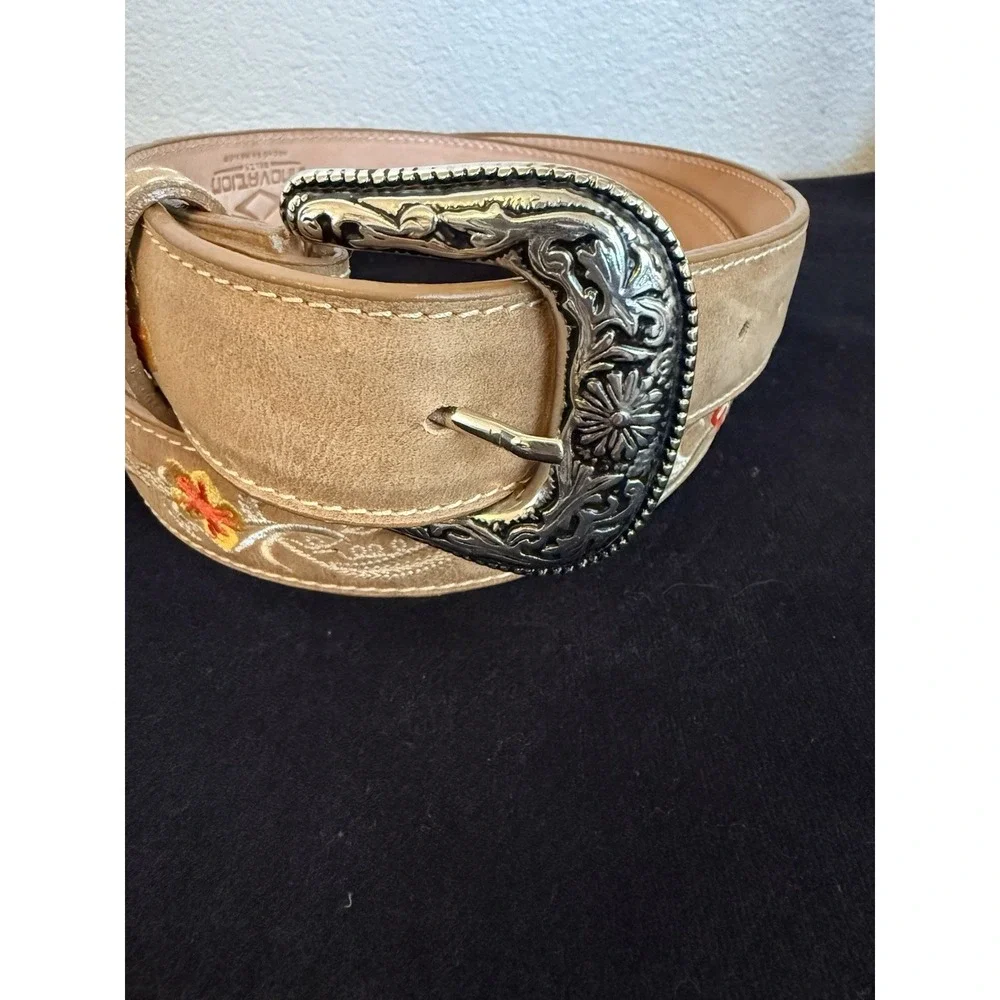 Women's Leather Western Belt‎ Innovation Mexico Embroidered Floral Size 44 NWOT
